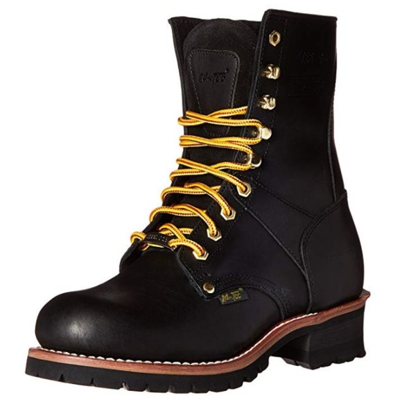 AdTec Men 9" Black Steel Toe Logger Genuine Leather & Lace-up Boots - Picture 1 of 8